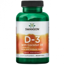 SWANSON Vitamin D-3 with Coconut Oil, D3- vitamiin kookosõliga 2000IU, 60 kapslit